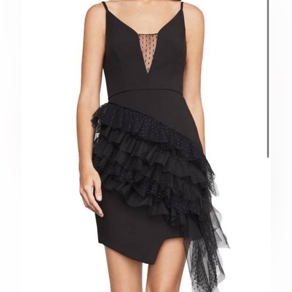 BCBG Asymmetrical Ruffle Sheath Mini  Dress Size 0 Black NWT - Picture 1 of 7